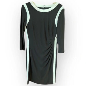 Lauren Ralph Lauren Black and Ivory Colorblock Sheath Dress Shirred Waist 12